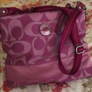 Fuchsia Coach Signature Stripe Sateen File Bag